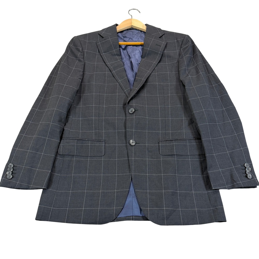 Suitsupply Mens 36R Slim Napoli Charcoal Gray Windowpane Wool Blazer Sport Coat